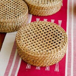 rattan woven round box