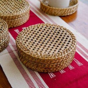 rattan woven round box