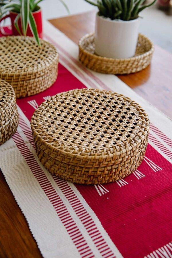 rattan woven round box