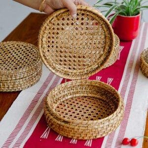 rattan woven round box