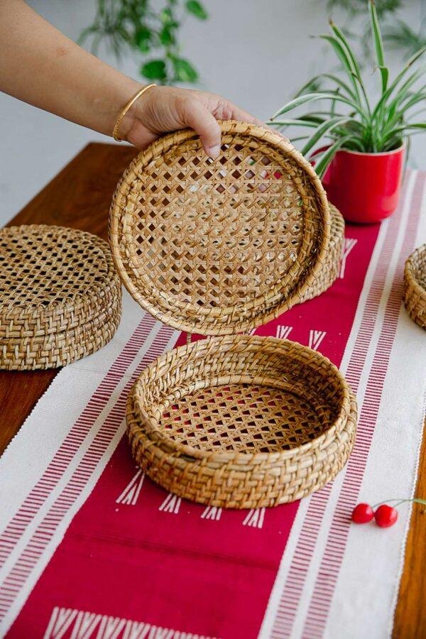 rattan woven round box