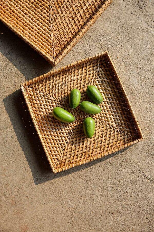rattan cane tray square