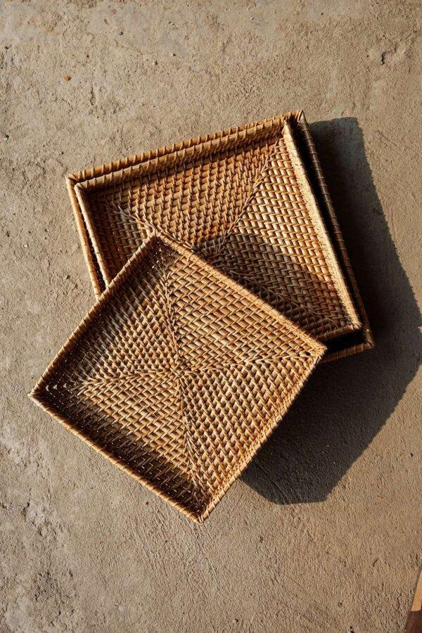 rattan cane tray square