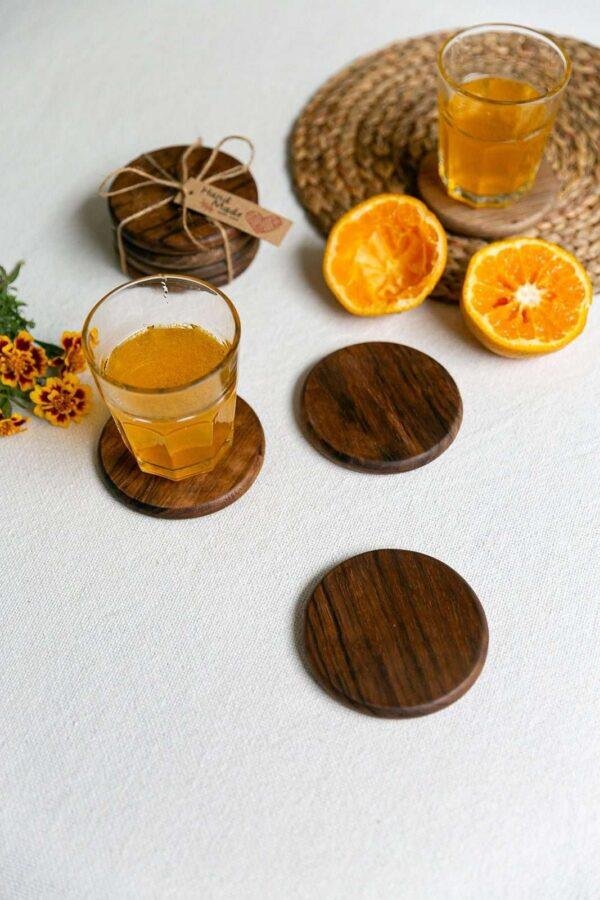 Walnut Wood Round Coaster Set of 4 - Image 4
