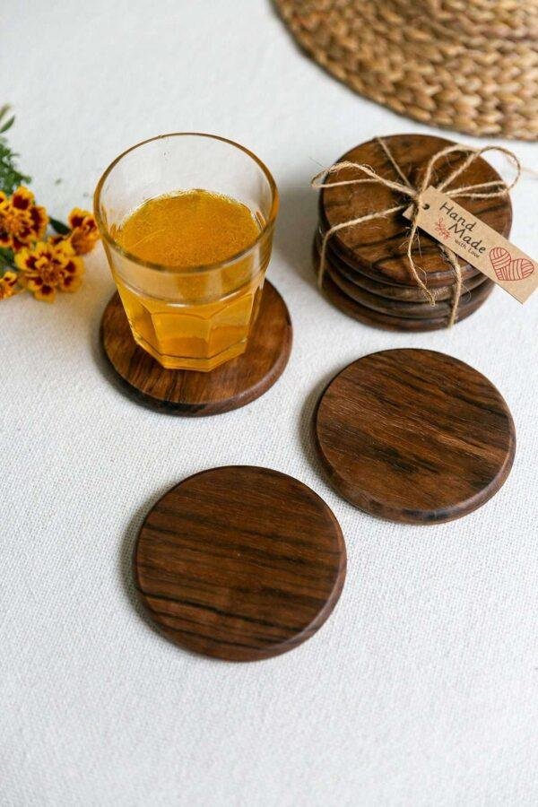 Walnut Wood Round Coaster Set of 4 - Image 3