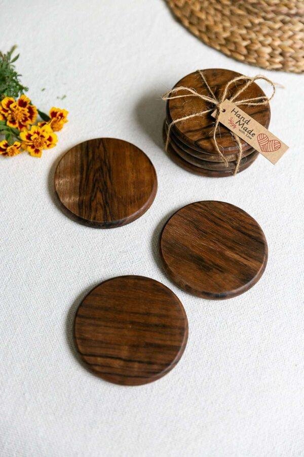 Walnut Wood Round Coaster Set of 4 - Image 2