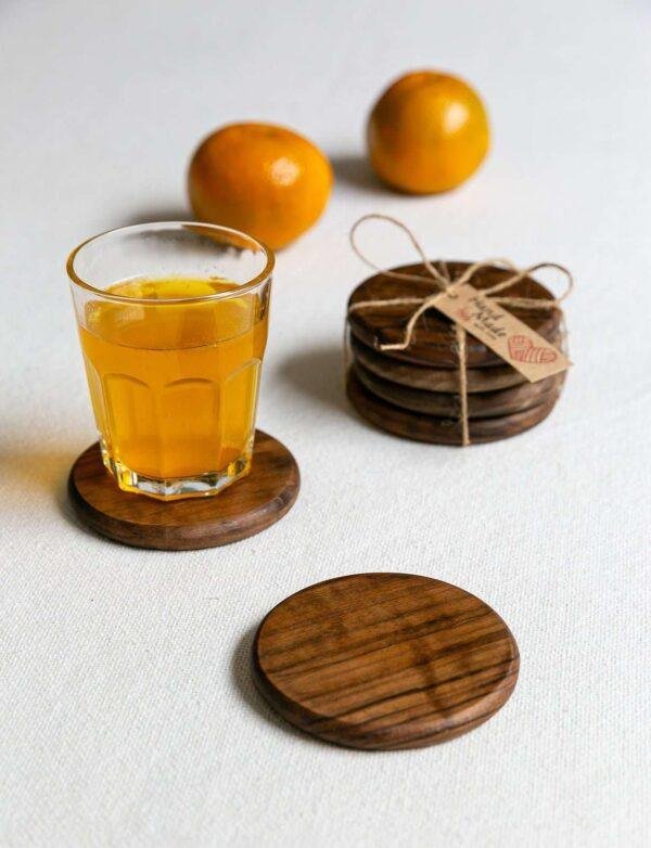 Walnut Wood Round Coaster Set of 4