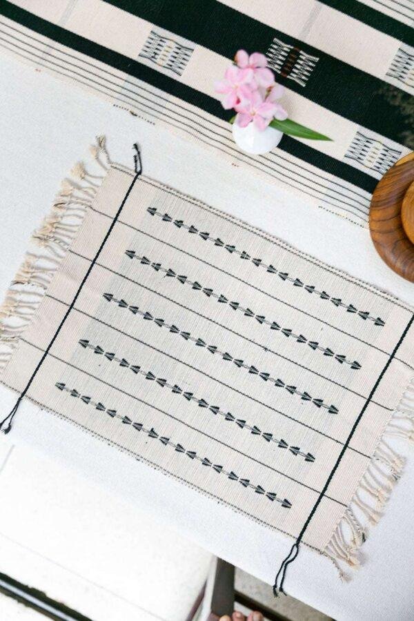 Naga Handwoven Black & White 4 Seater Table Runner & Mat - Image 7