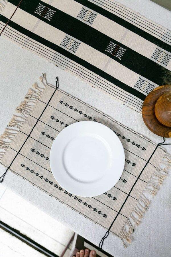 Naga Handwoven Black & White 4 Seater Table Runner & Mat - Image 8