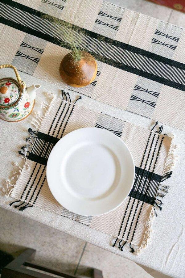 Naga Handwoven White & Black 6 Seater Table Runner & Mat - Image 6