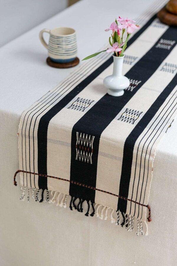 Naga Handwoven Black & White 4 Seater Table Runner & Mat