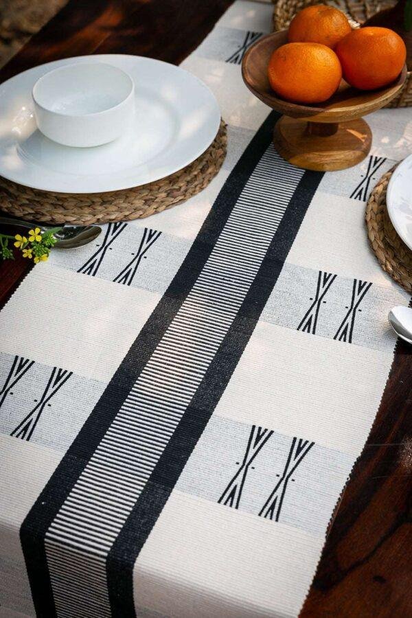 Naga Handwoven White & Black 6 Seater Table Runner & Mat - Image 4