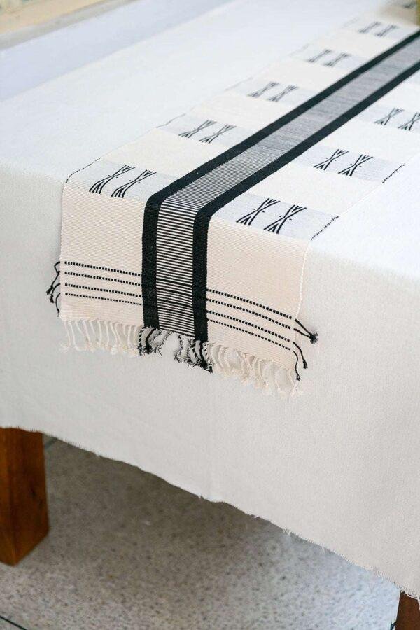 Naga Handwoven White & Black 6 Seater Table Runner & Mat - Image 3