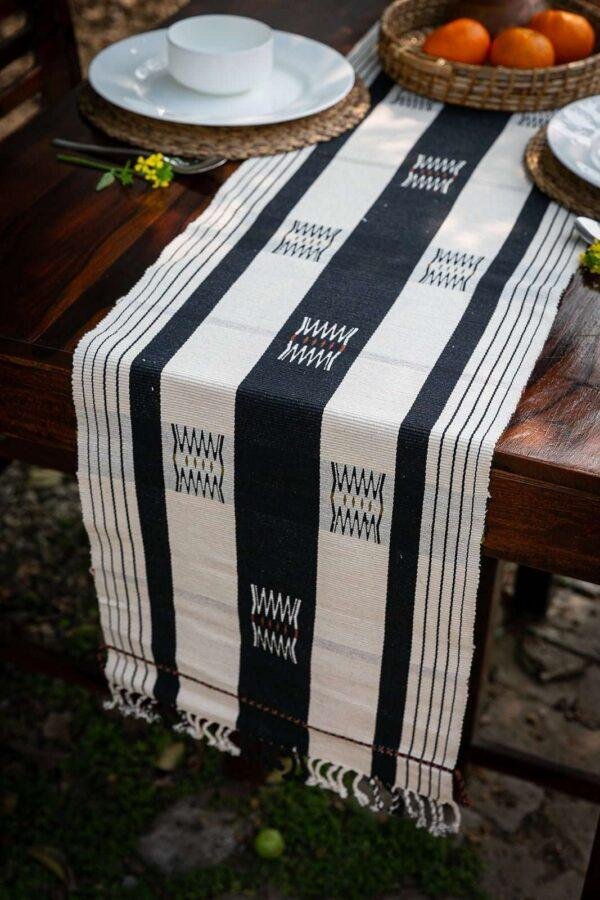 Naga Handwoven Black & White 4 Seater Table Runner & Mat - Image 3