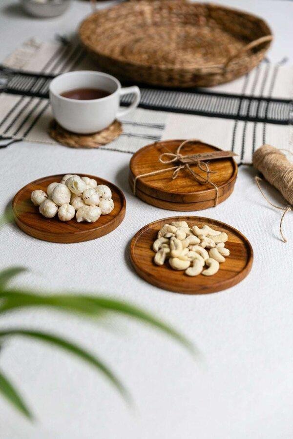 Teak Wood Snack Plate 5 inches Set of 2 - Image 4