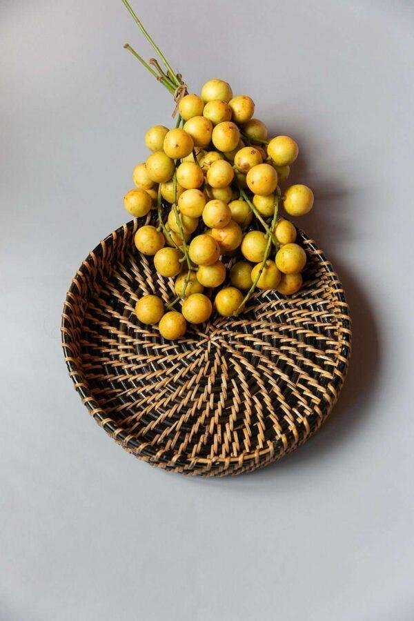 rattan round tray black