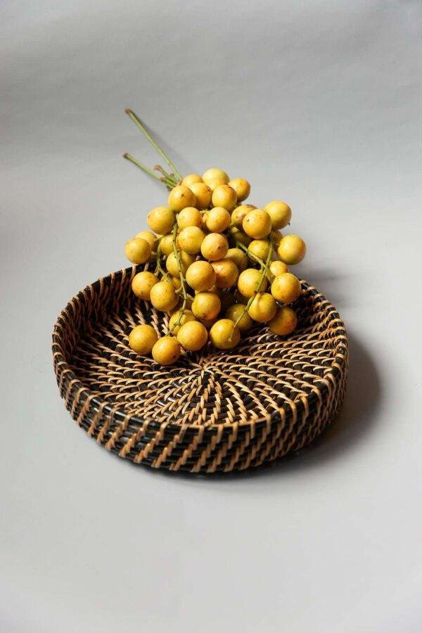rattan round tray black