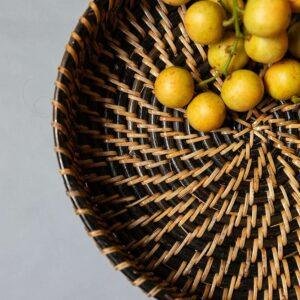 rattan round tray black