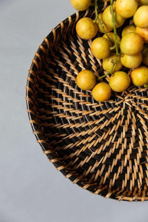 rattan round tray black