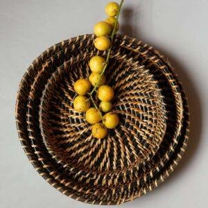 rattan round tray black