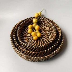 rattan round tray black