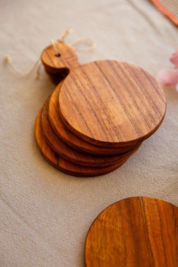 Teak Wood Round Coaster Set of 4 - Image 4
