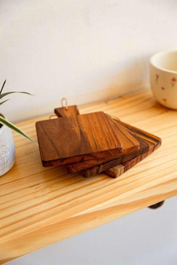 Teak Wood Square Coaster Set of 4 - Image 4