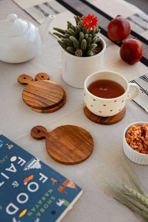 Teak Wood Round Coaster Set of 4