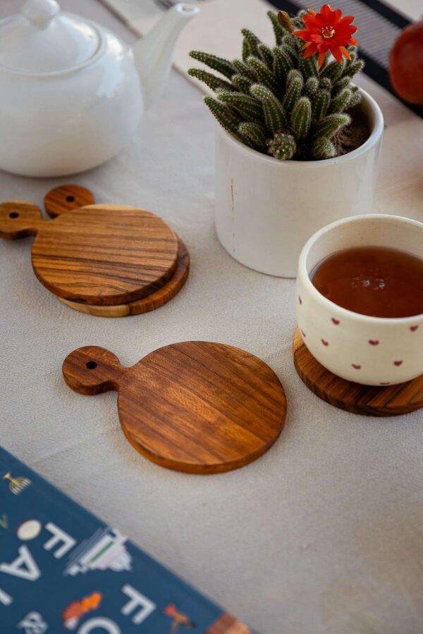 Teak Wood Round Coaster Set of 4 - Image 2