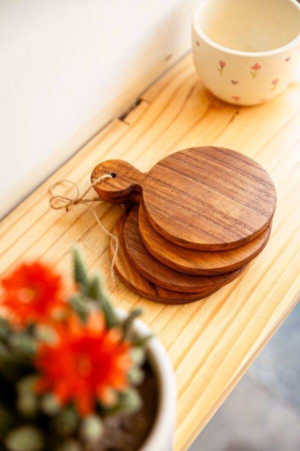 Teak Wood Round Coaster Set of 4 - Image 9