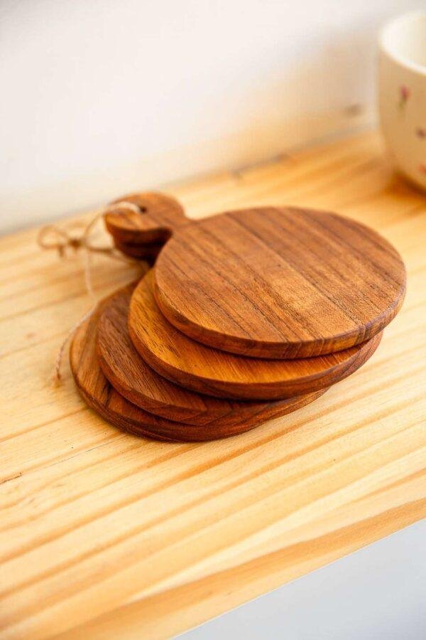 Teak Wood Round Coaster Set of 4 - Image 8