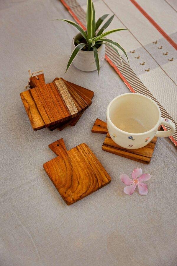 Teak Wood Square Coaster Set of 4 - Image 8