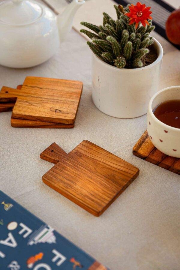 Teak Wood Square Coaster Set of 4 - Image 3