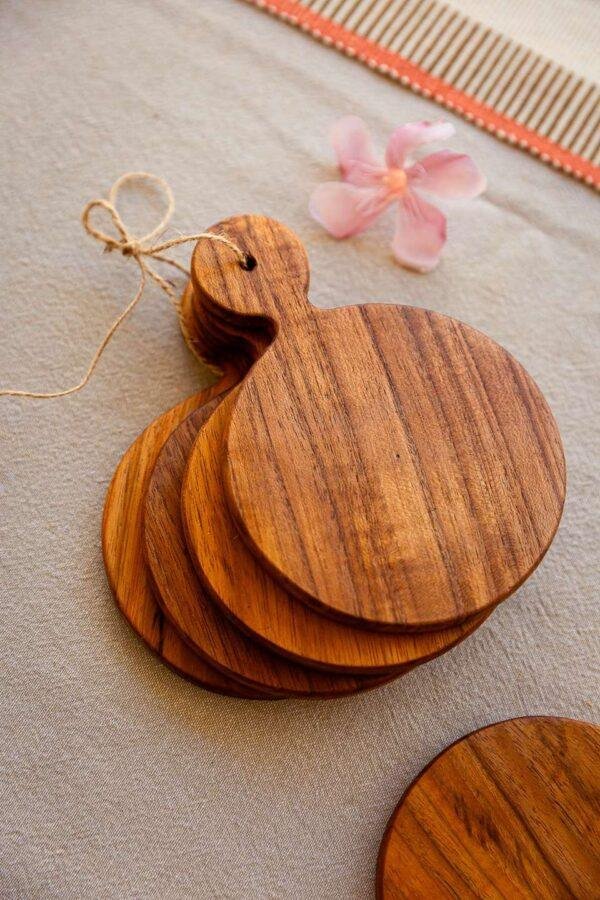 Teak Wood Round Coaster Set of 4 - Image 7