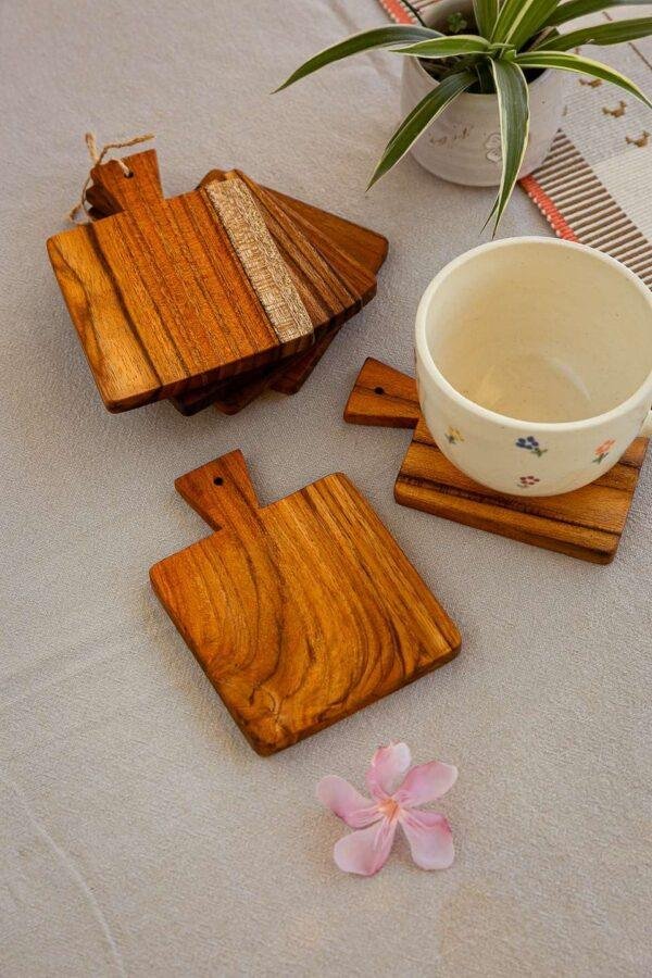 Teak Wood Square Coaster Set of 4 - Image 7