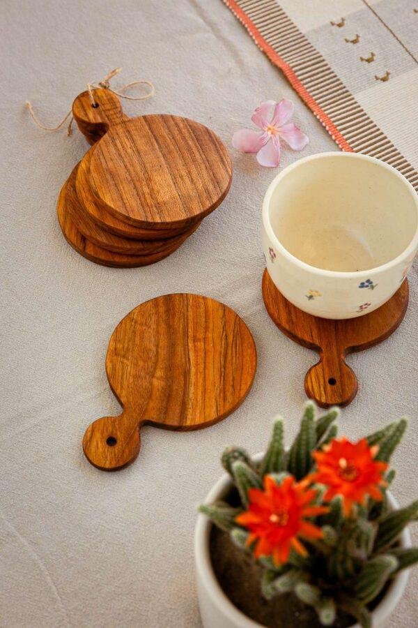 Teak Wood Round Coaster Set of 4 - Image 6