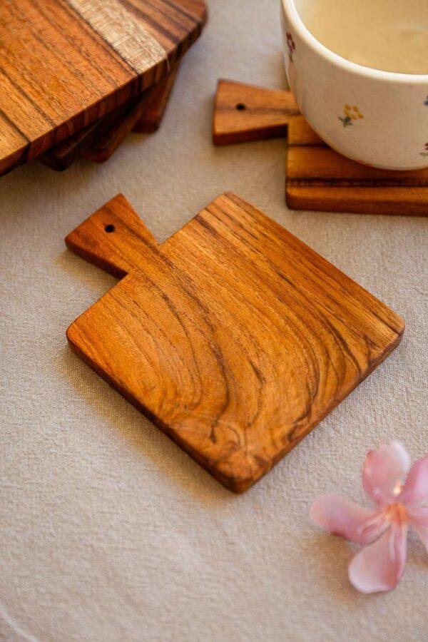 Teak Wood Square Coaster Set of 4 - Image 6