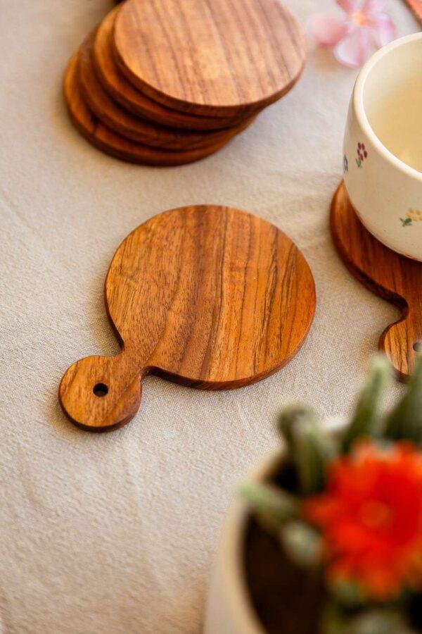 Teak Wood Round Coaster Set of 4 - Image 5
