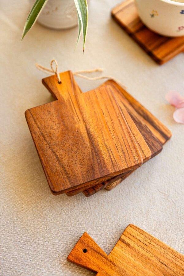 Teak Wood Square Coaster Set of 4 - Image 5
