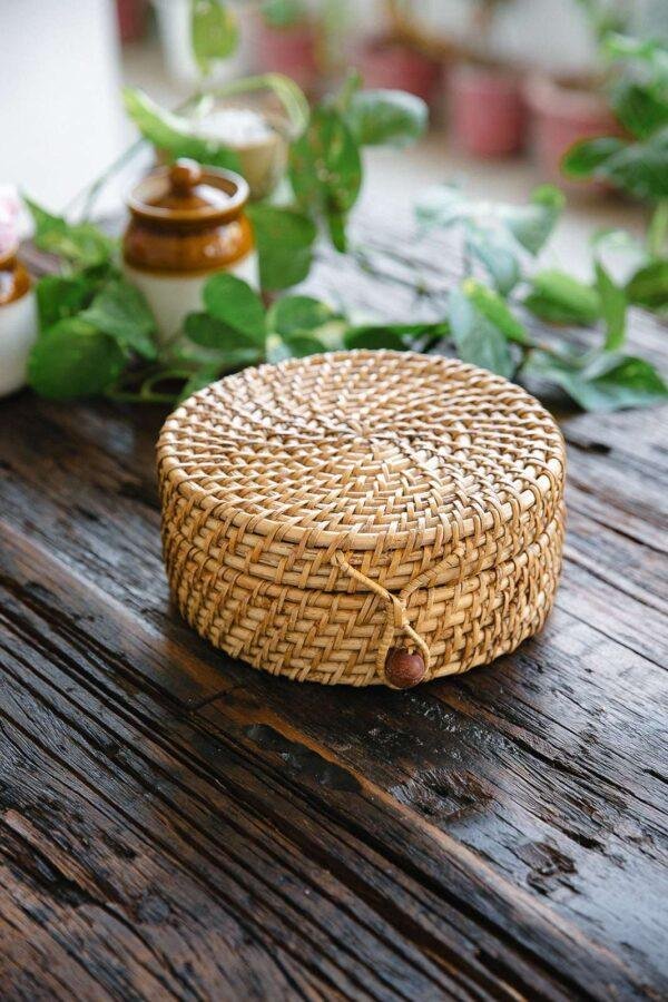 rattan round box