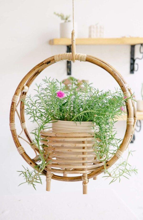 Cane hanging planter