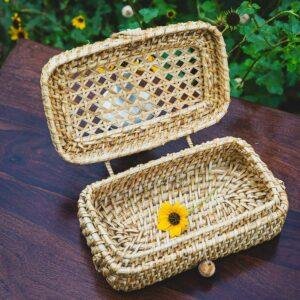 cane woven rectangular box