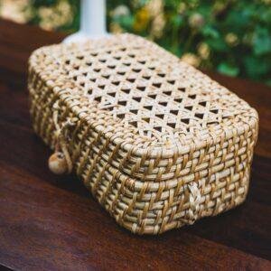 cane woven rectangular box