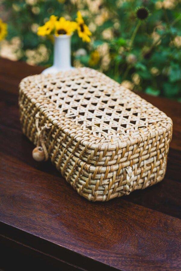 cane woven rectangular box