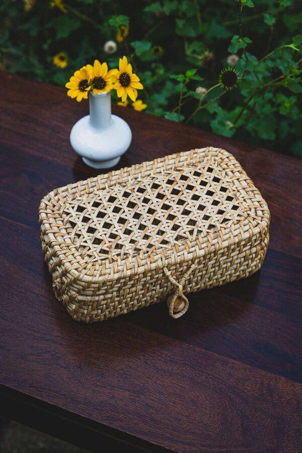 cane woven rectangular box