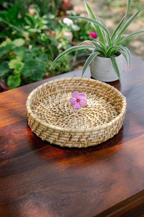 round rattan cane tray