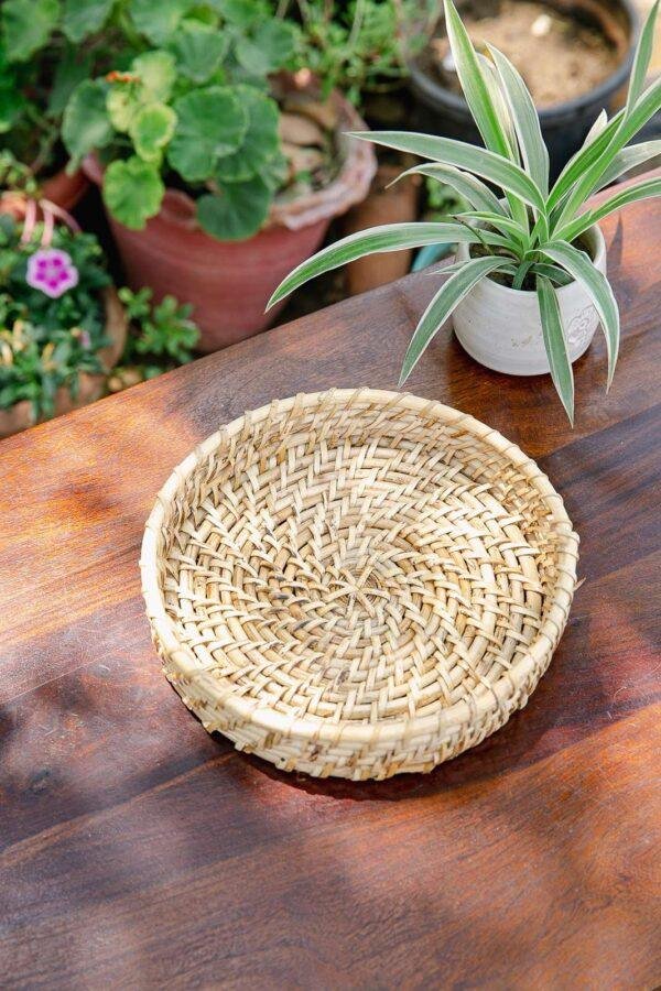 round rattan cane tray