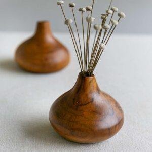 teak wood oval vase