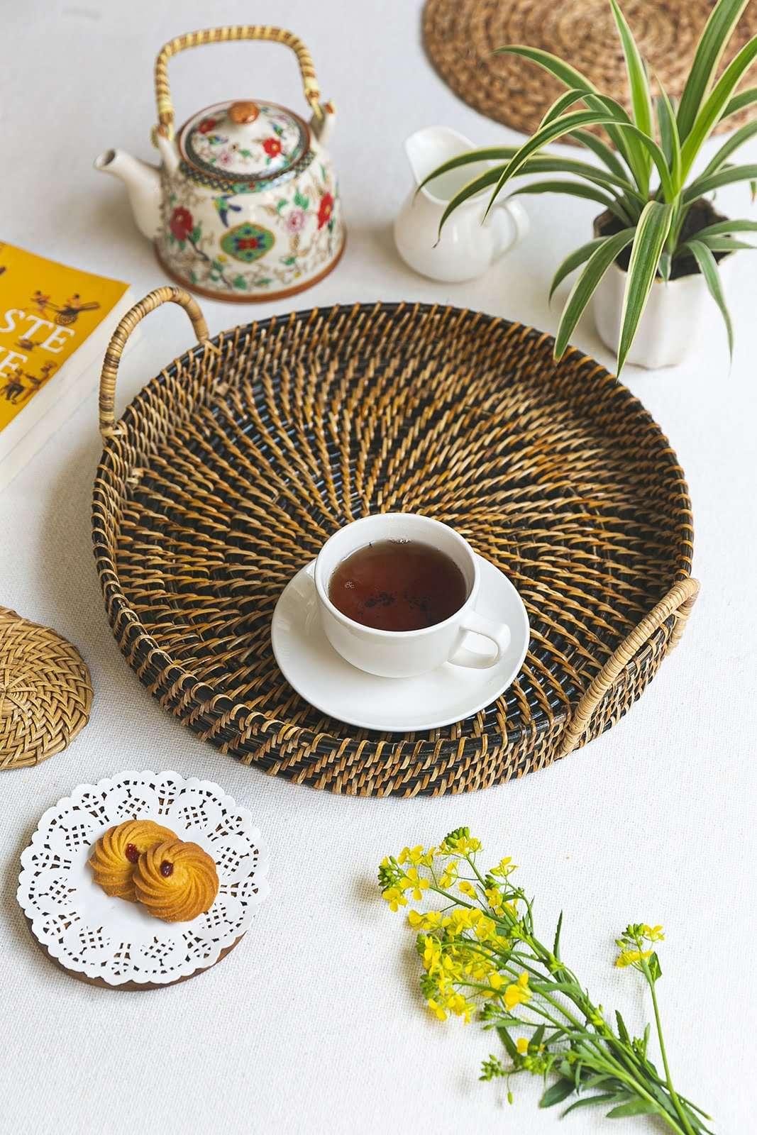 rattan cane tray black
