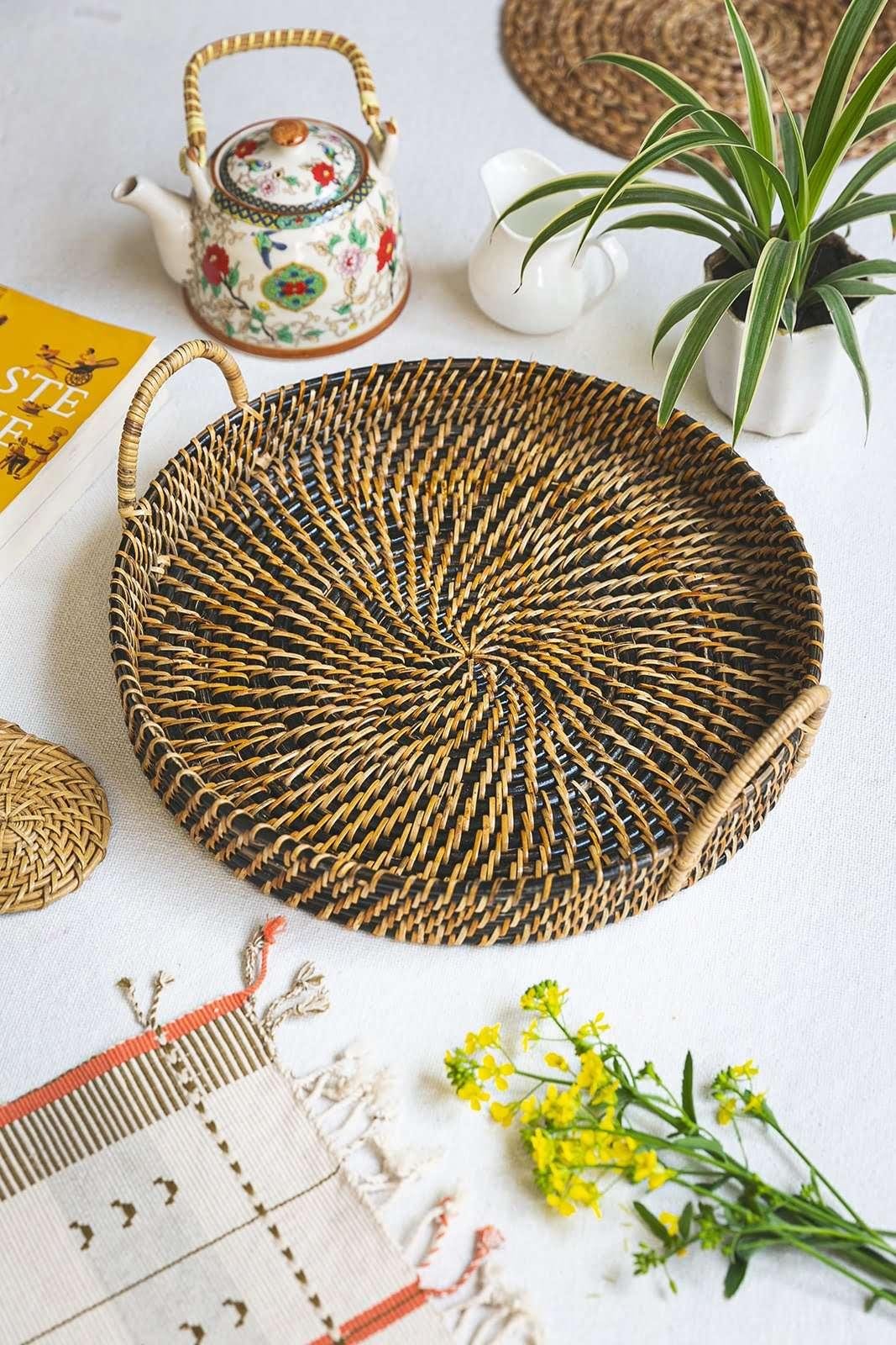 rattan cane tray black